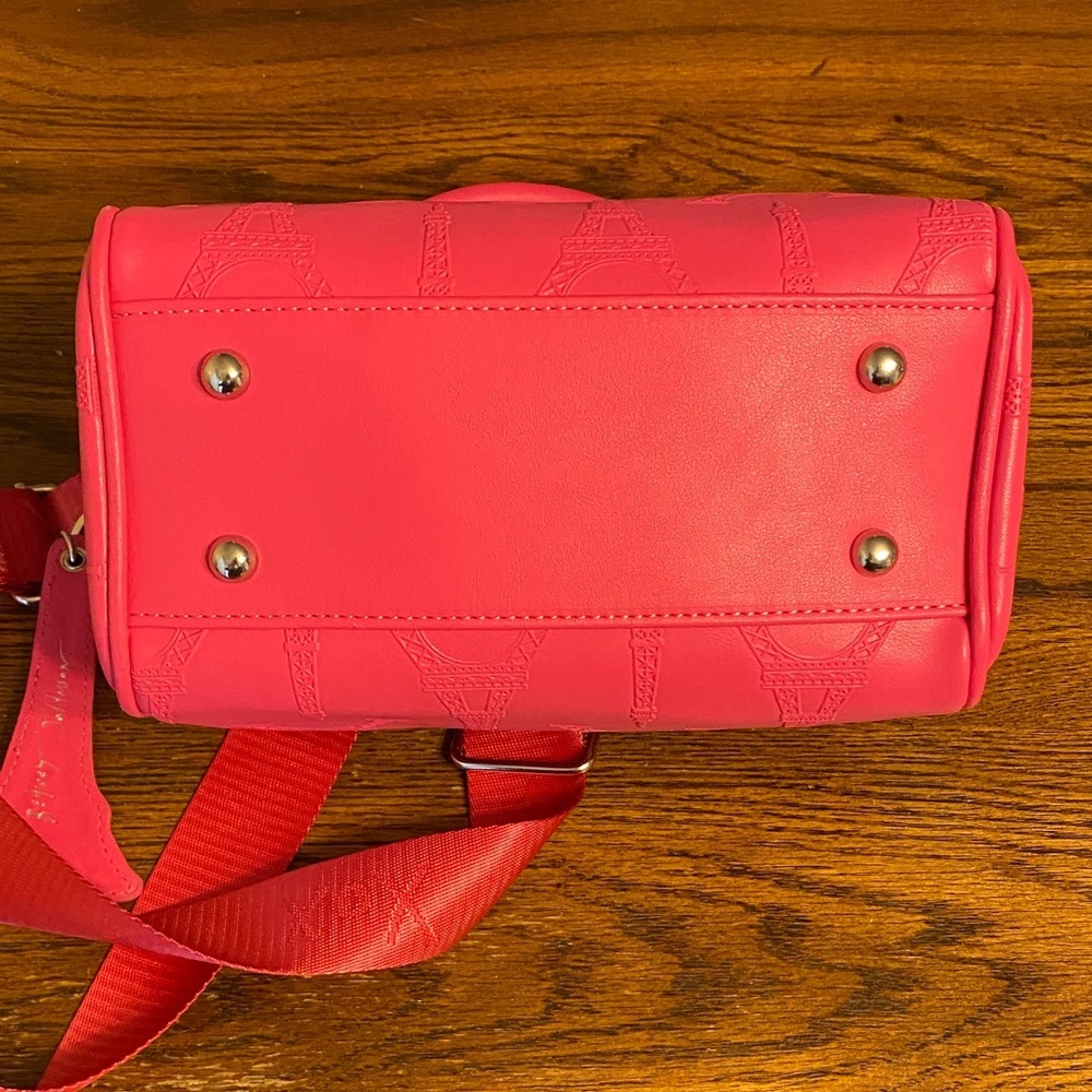 Betsey Johnson Pink Mini Duffel Crossbody Bag Eiffel Tower Paris Barrel Purse - Picture 9 of 13